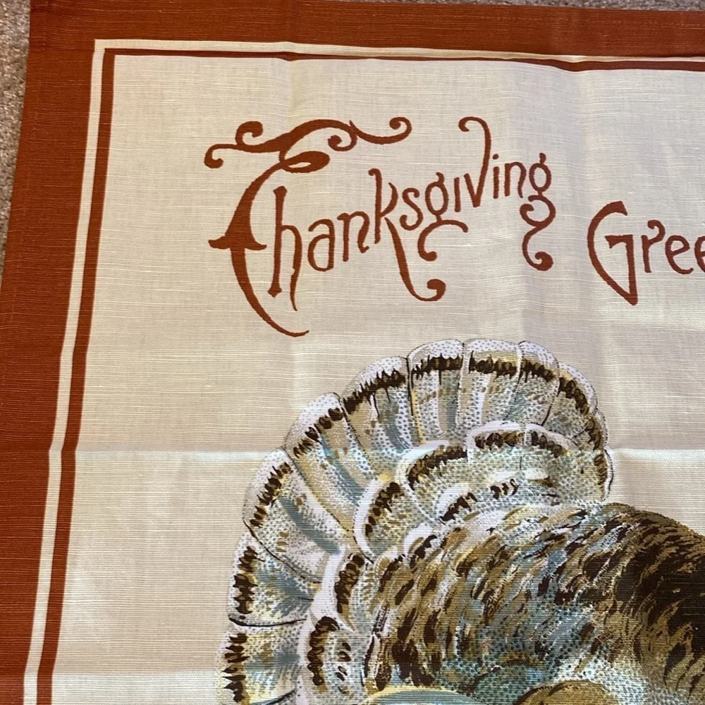 Williams Sonoma Linen Thanksgiving Turkey Pumpkin Blend Tea Towel